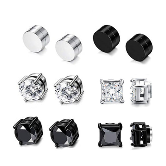 Men's Stainless Steel Zircon Magnet Black White Rings