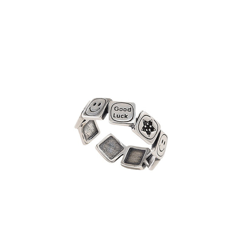 Women's Design Retro Distressed Square Smiley Fashion Rings