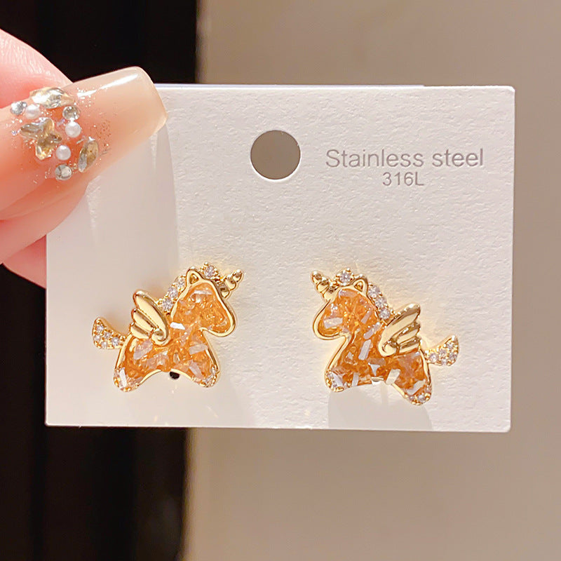 Women's Sier Needle Zircon Life Red Pony Light Luxury Earrings