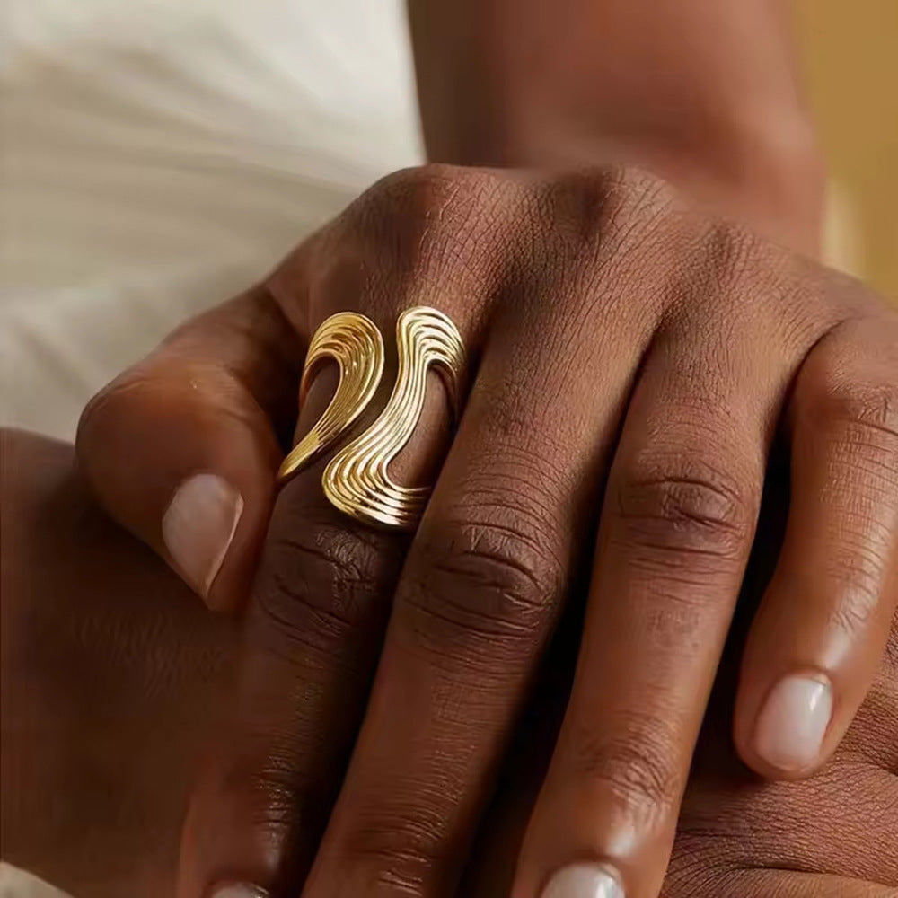 Simple Line Irregular Niche Design Stainless Ring