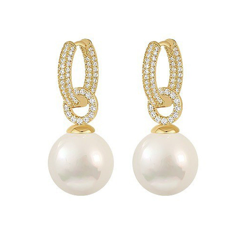 Pearl Zircon Round Creative Gold Plated Fashion Earrings