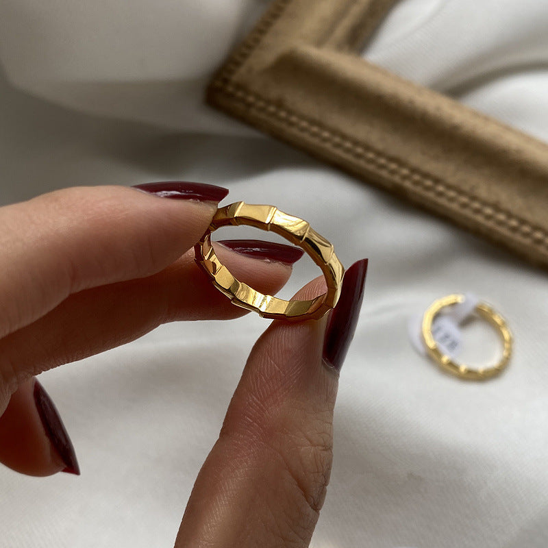 Trendy Fashion Geometry Pattern Bamboo Section Temperament Gold Titanium Ring