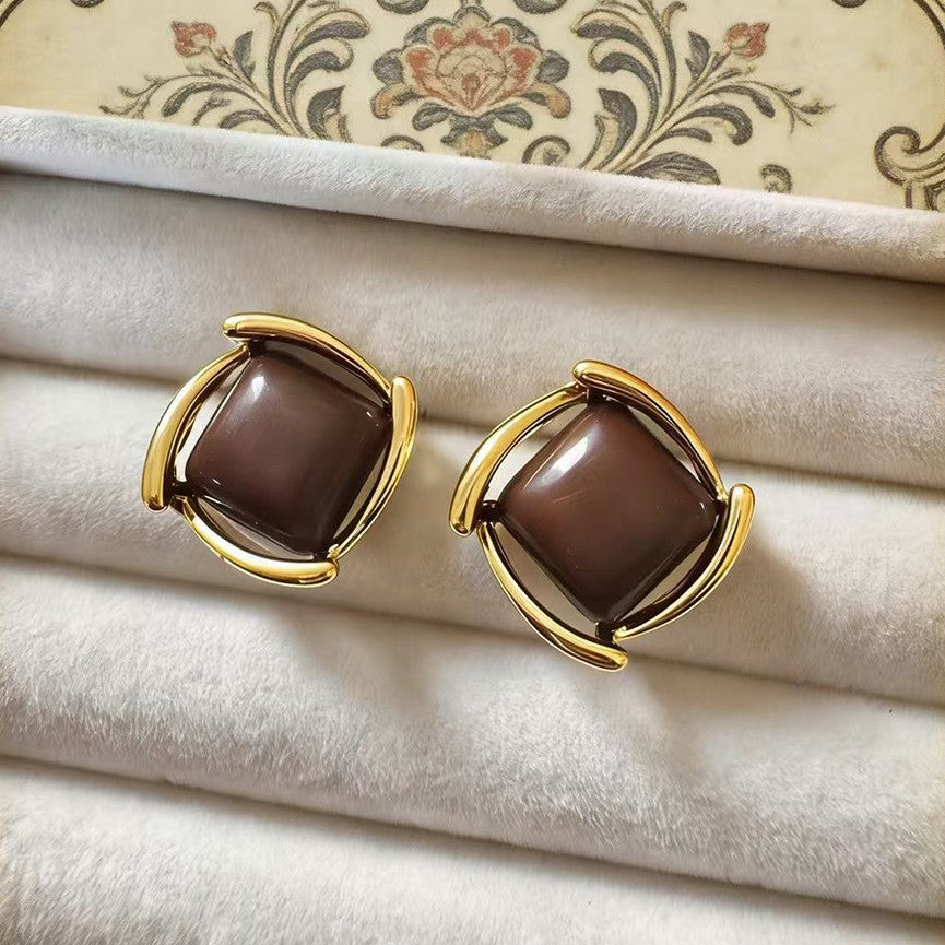 Women's Rotating Line Square Geometric Ear Light Luxury Stud Earrings