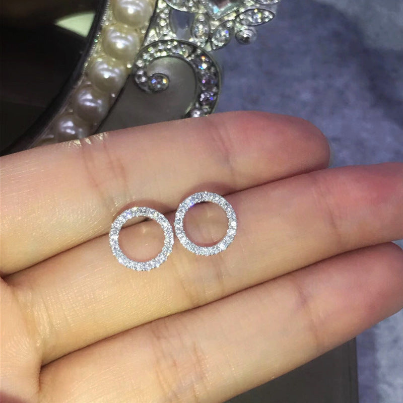 Korean Style Dignified Hollow Circle Zircon Earrings