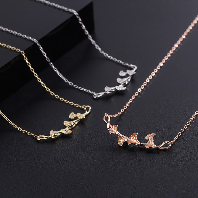 Women's Sterling Sier Three-life Apricot Korean Fashionable Fresh Necklaces