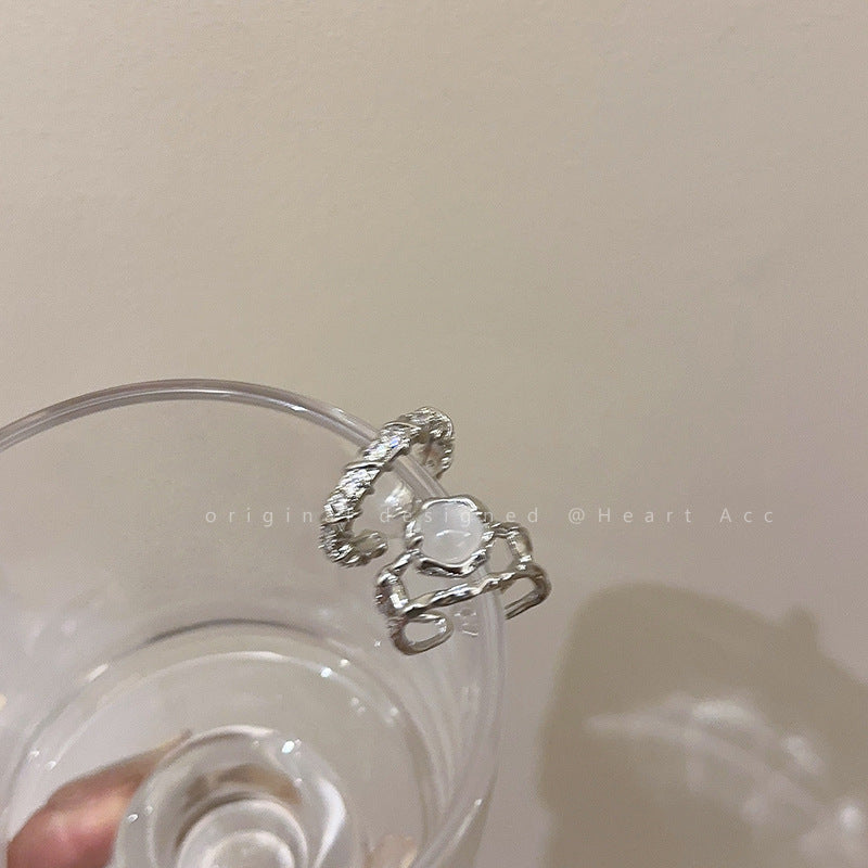 Moonstone Diamond Two-piece Female Niche Design French Simple Index Rings