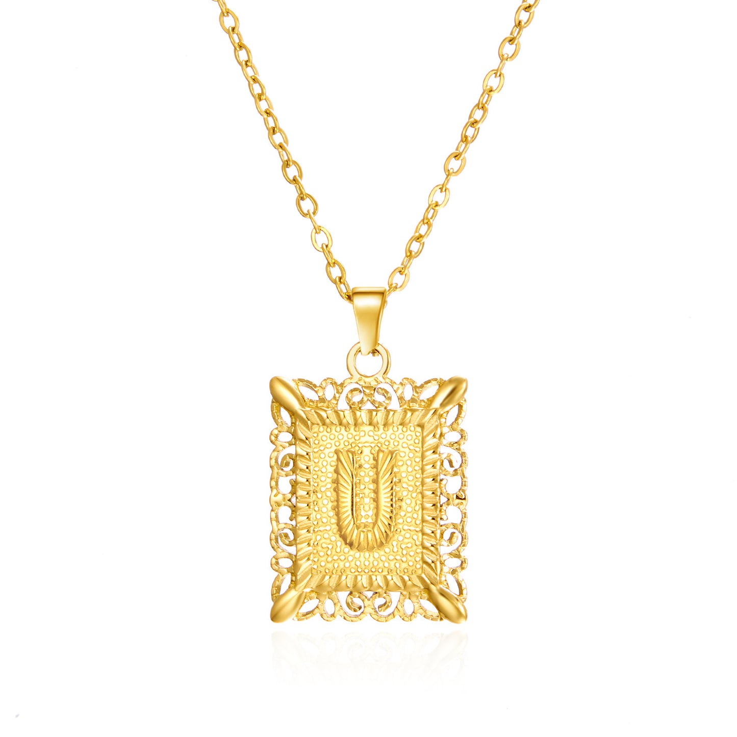 Stainless Steel Letter Hollow Square Titanium Necklaces