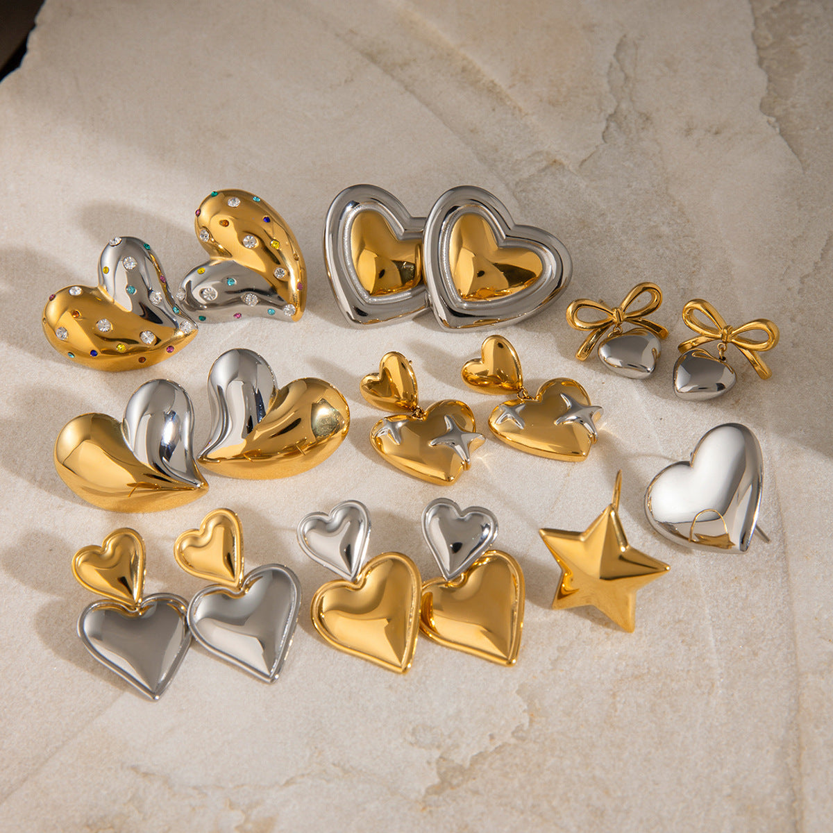 Steel Love Heart Contrast Color Ear Earrings