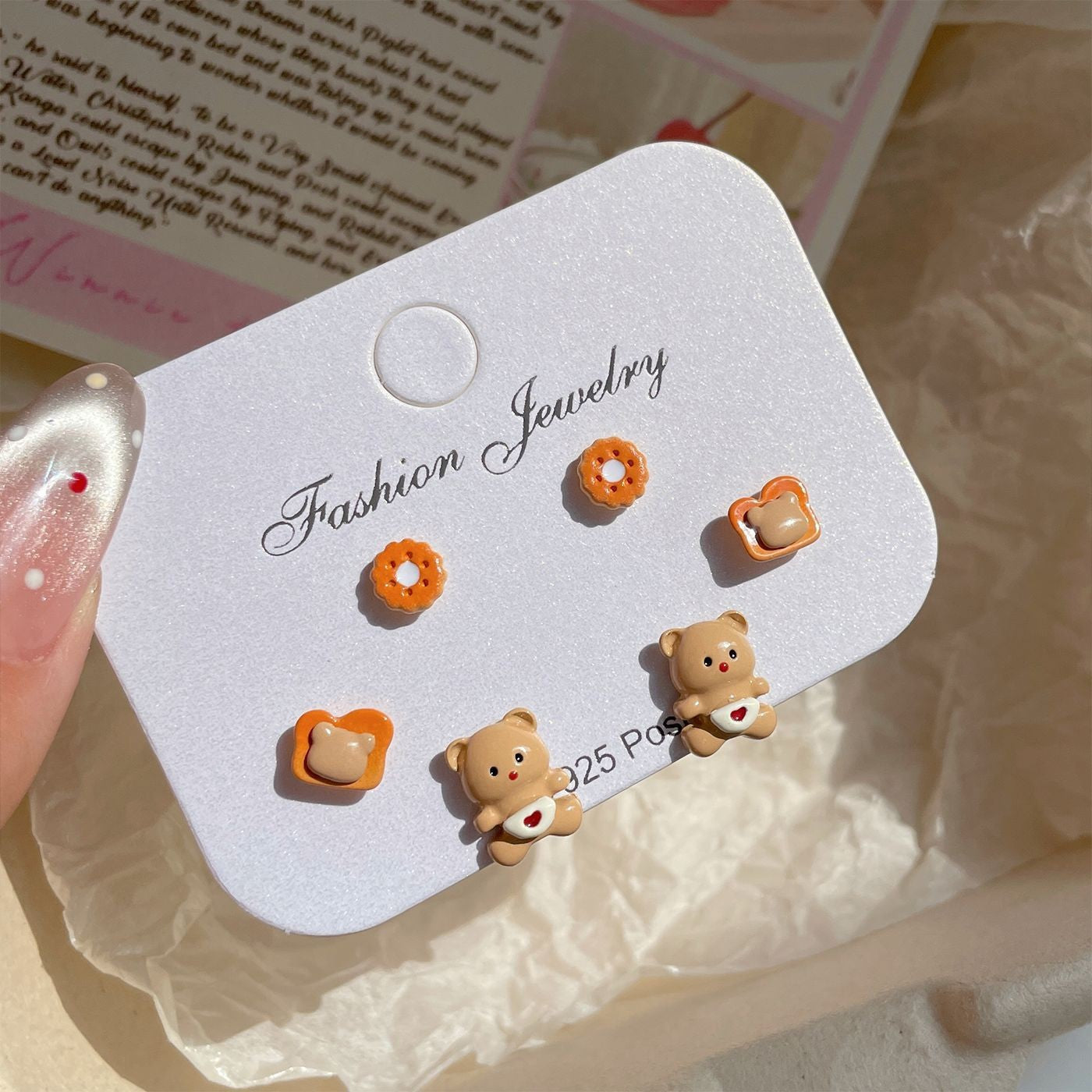 Women's Bread Donut Earings Set Design Cartoon Cat Earrings