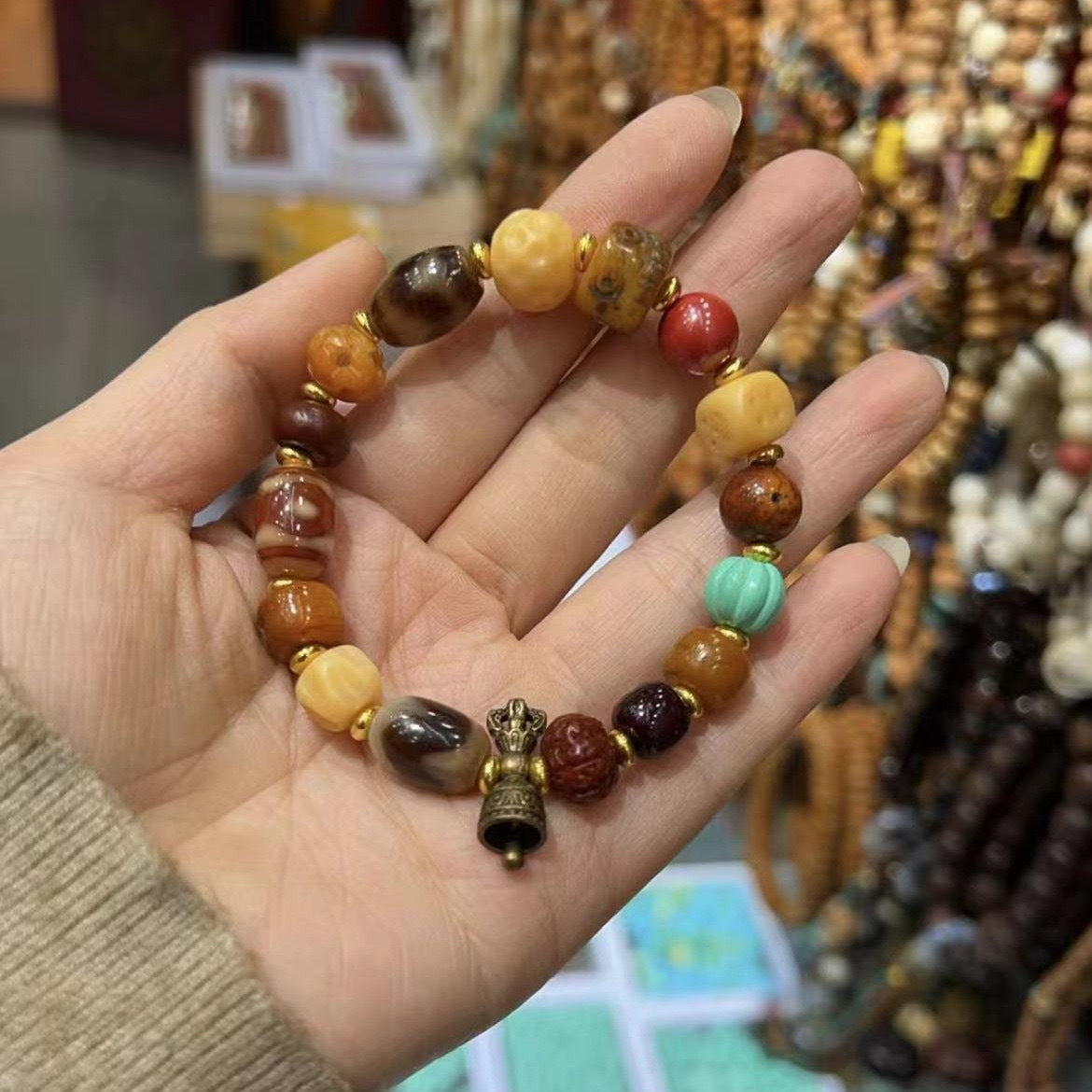 Women's & Men's Retro Ethnic Style Agate Ox Bone Rosary Bracelet