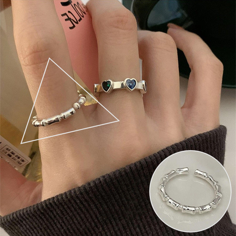 Female Korean Chic Unique Geometric Grid Sier Rings