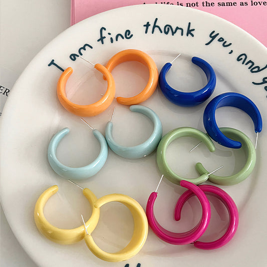 Women's Glossy Solid Color Circle Colorful Trendy Cream Ear Earrings