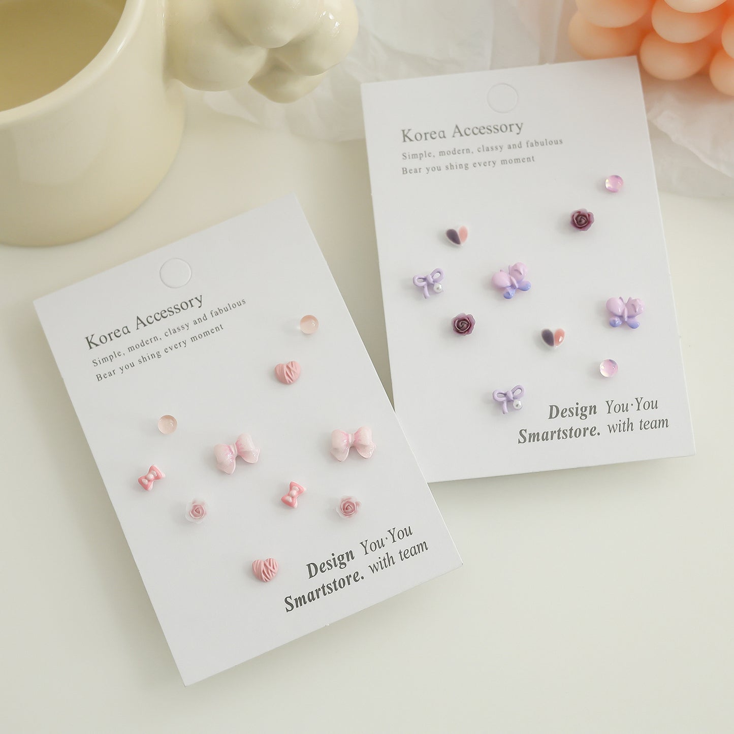 Summer Fresh Sterling Sier Needle Earings Set Sweet Rings