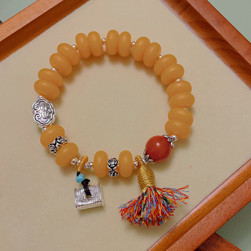 Women's & Men's Retro Ethnic Style Agate Ox Bone Rosary Bracelet