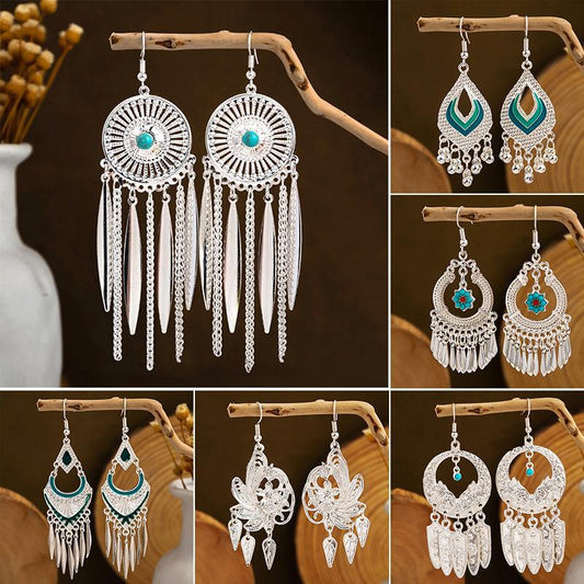 Colorful Long Feather Tassel Scenic Spot Earrings