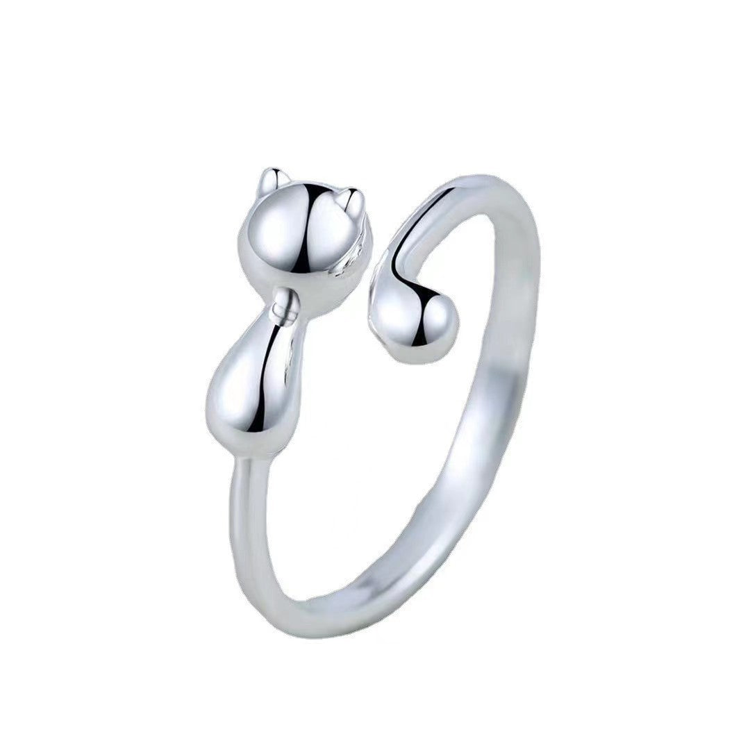 Geometric Cat Open Adjustable Animal Ornament Rings