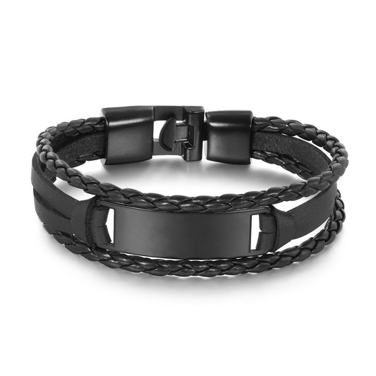 Men's Man Simple Versatile Braided Personalized Hip Hop Glossy Can Carve Bracelets