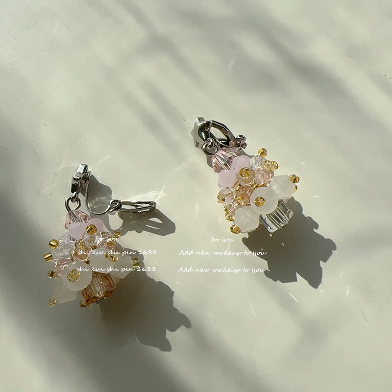 Sweet Pink Purple Ing Bow Painless Earrings