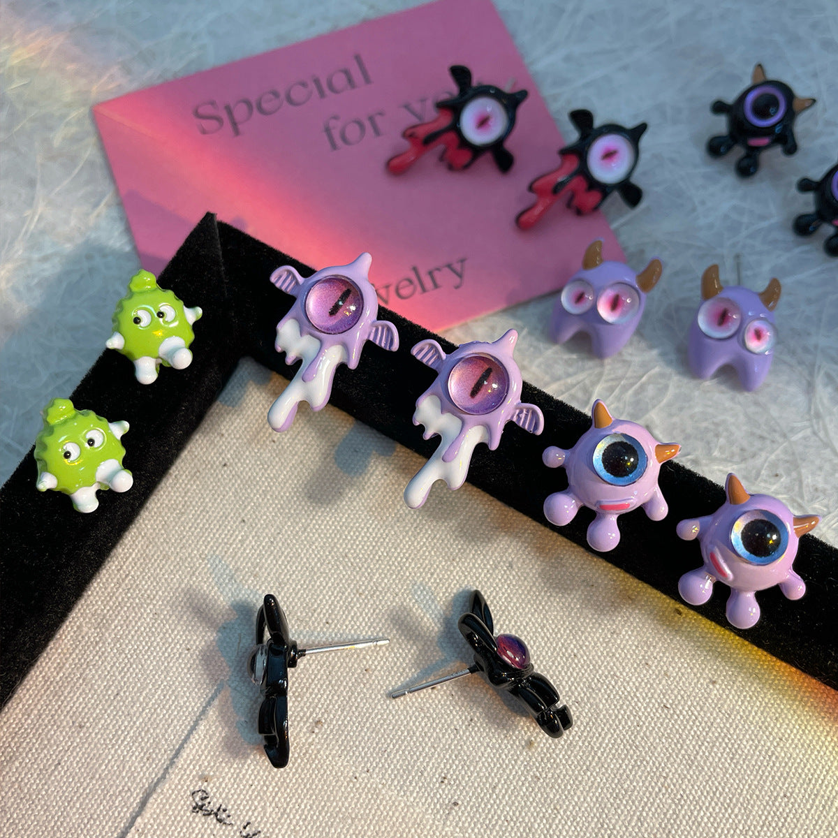Cute Monster Female Sier Needle Niche Design Earrings