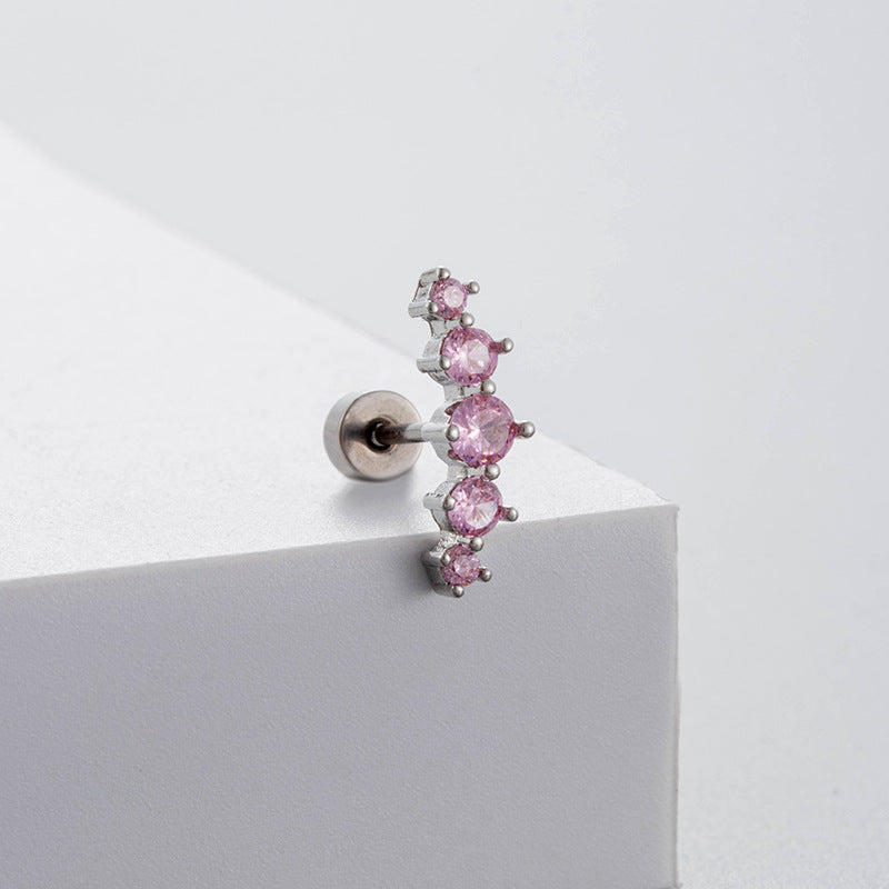 Titanium Steel Ear Bone Fairy Temperamental Pink Zircon Screw Earrings