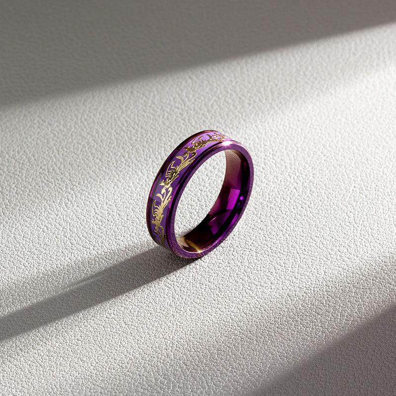 Pattern Ornament Phoenix Purple Titanium Steel Rings