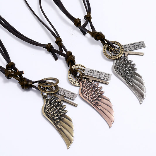 Men's Personality Angel Wings Cowhide Adjustable Simple Necklaces