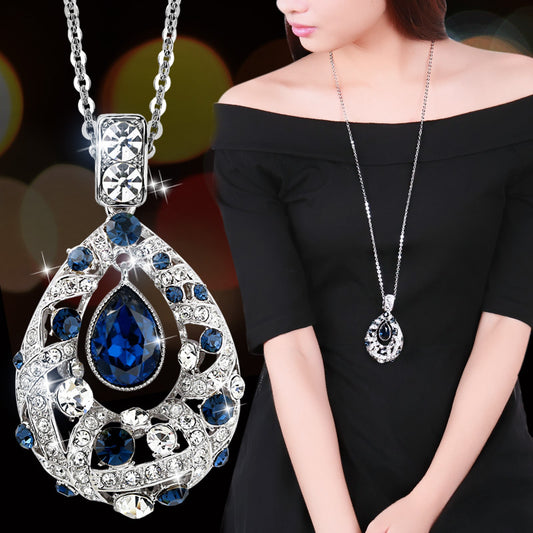 Women's Rhinestone Water Drop Sweater Chain Trendy Long Simple Necklaces
