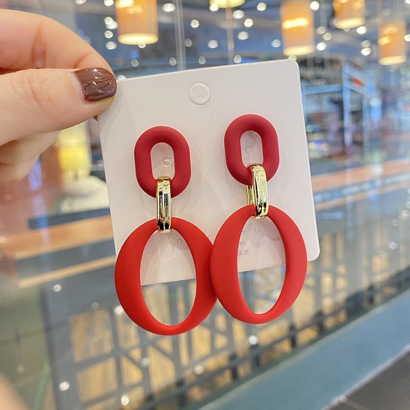 Fashionable Flocking High-grade Niche Bow Red Earrings