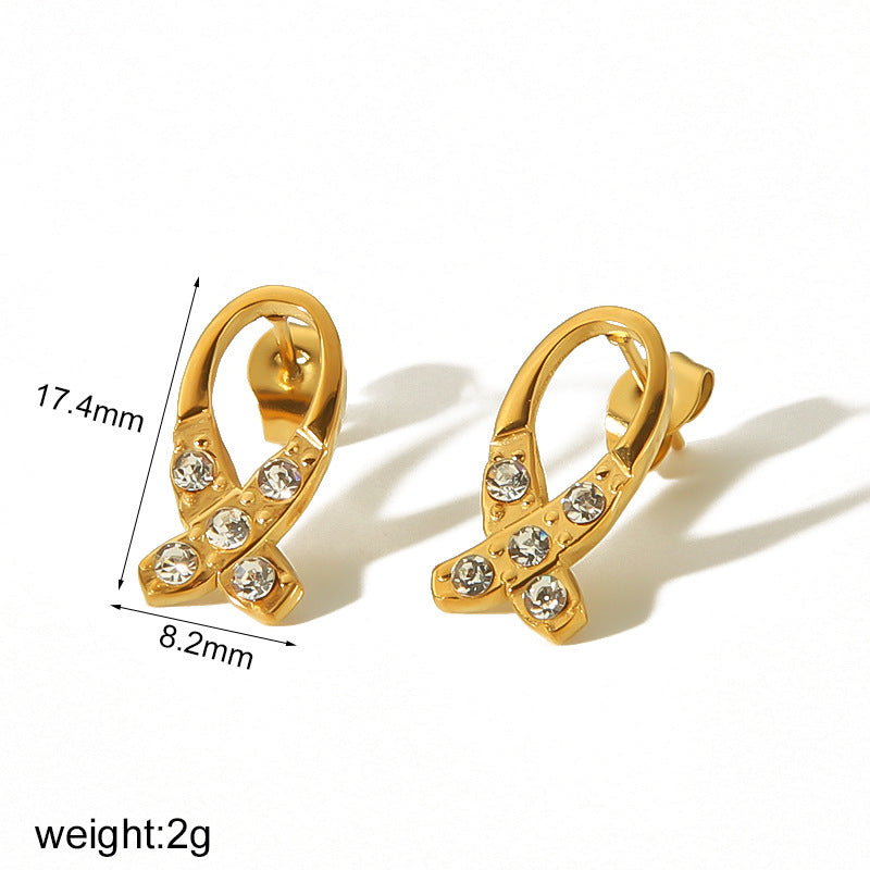 Women's Niche Design Diamond Gold Stainless Steel Do Earrings