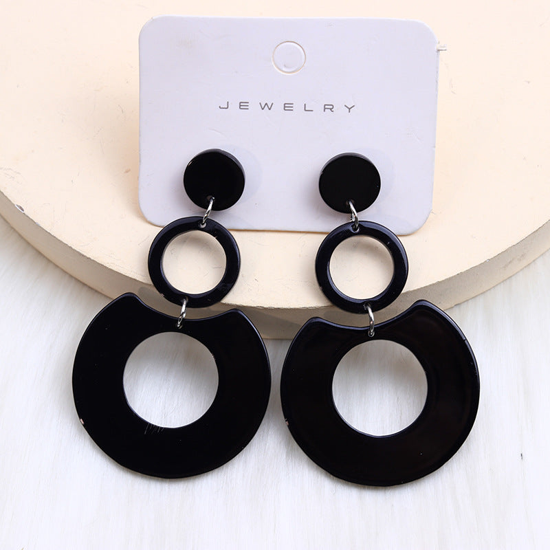 Women's Color Round Stitching Hollow Acrylic Ear Rings