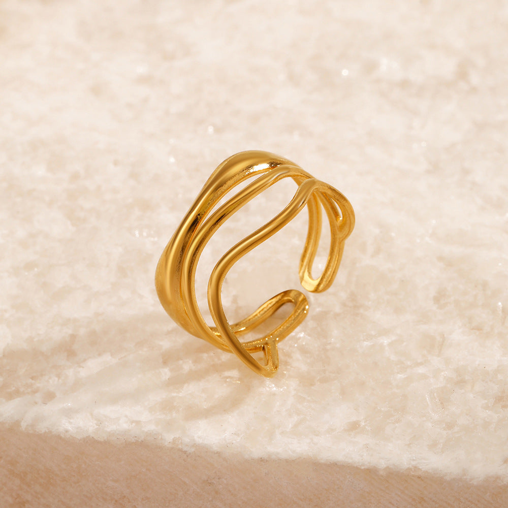 Steel Female Temperamental Popular Gold-plated Line Rings