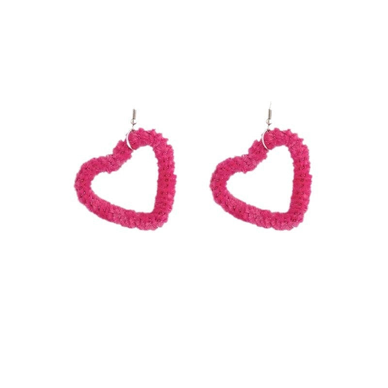 Barbie Pink Exaggerated Face Slimming Big Heart Earrings