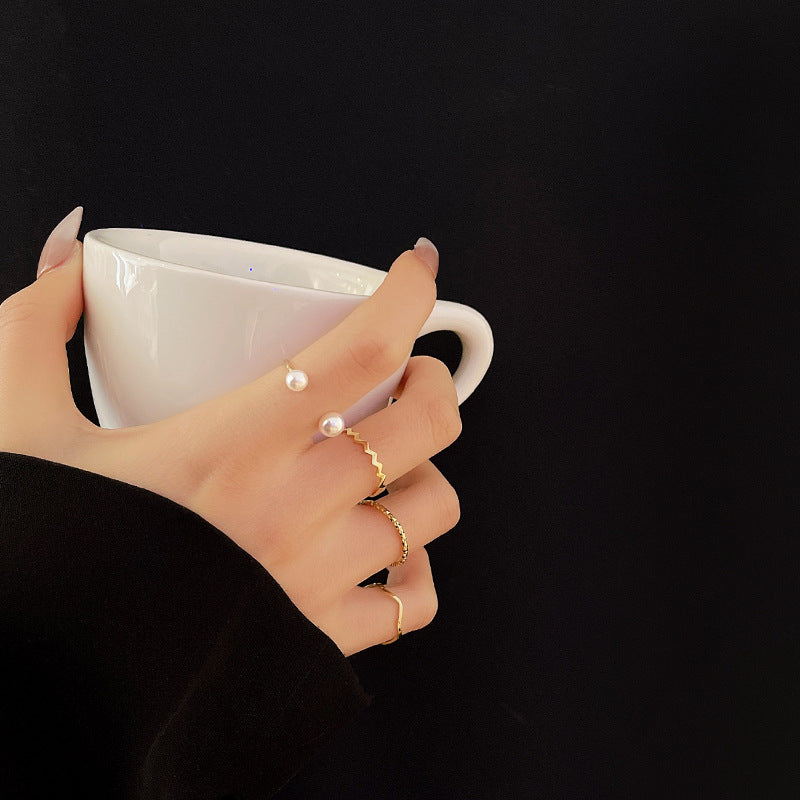 Open Adjustable Pearl Simple Cold Niche Ring