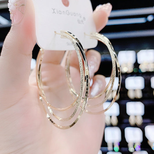 Big Ear Trendy Sier Needle Summer Temperament Goddess Style Earrings
