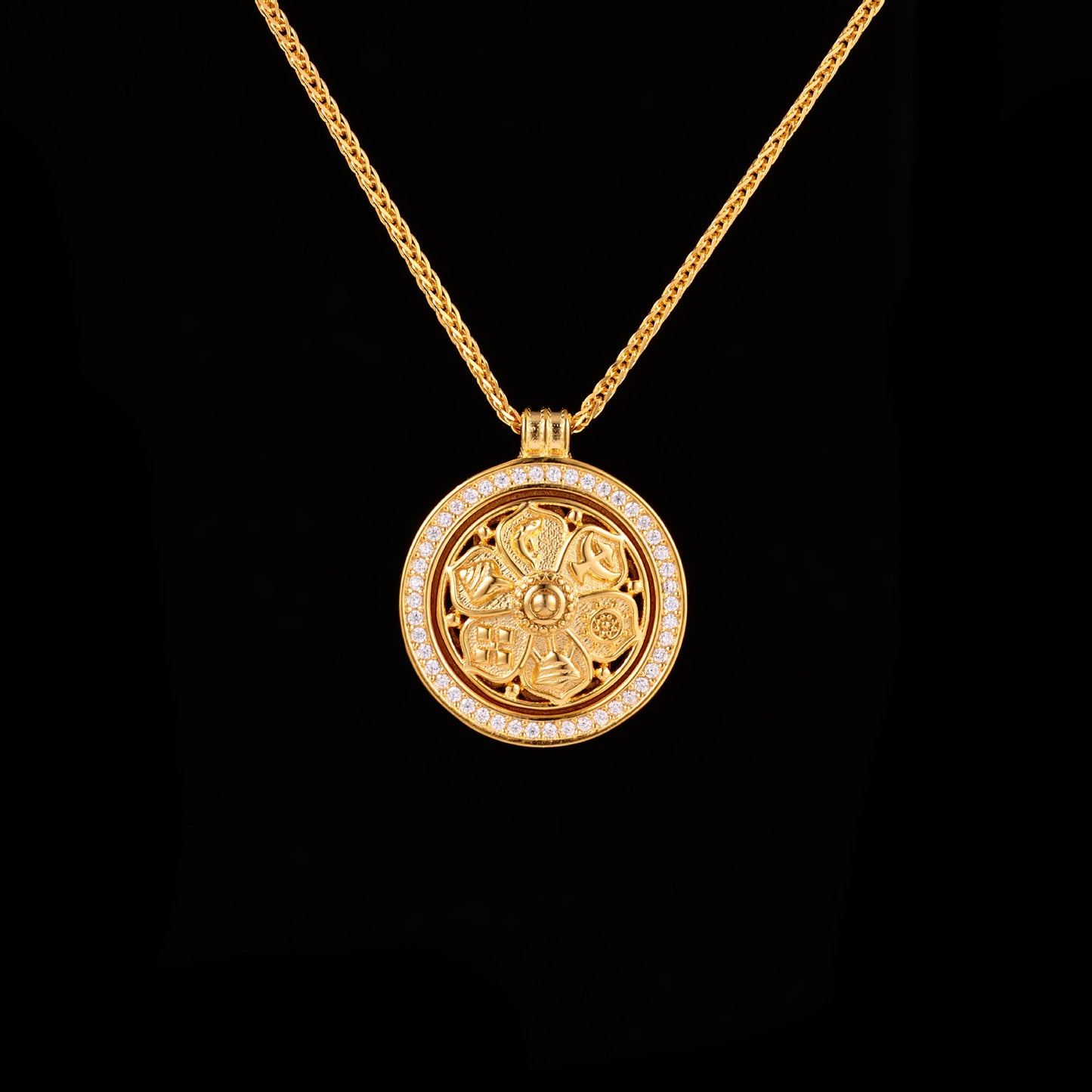 Ancient Style Alluvial Rotating Sunflower Compass Chinese Necklaces