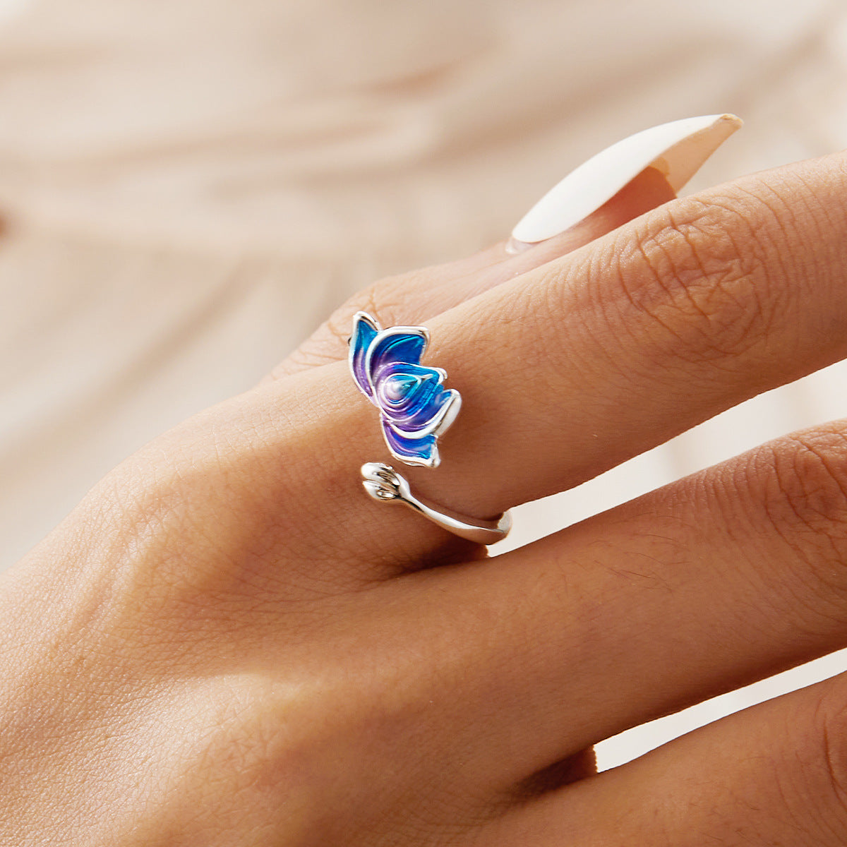 Creative Koi Enamel Simple Temperament Gradient Lotus Ring