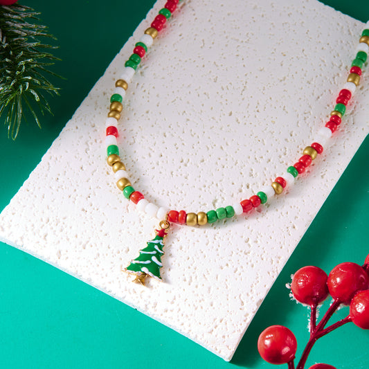 Women's Christmas Bead Fashion Santa Claus Tree Necklaces