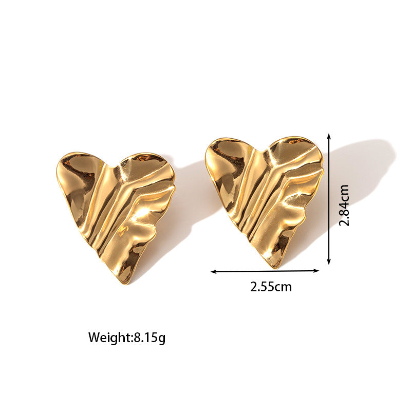 Stainless Steel Titanium Glossy Heart-shaped Design Corrugated Earrings