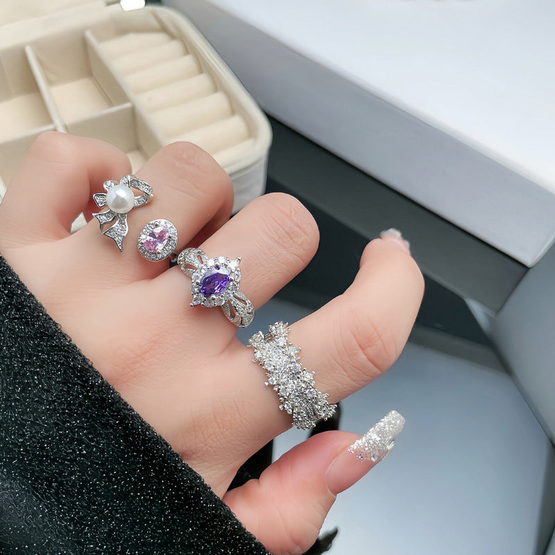 Diamond Bowknot Open Female Full Texture Rings