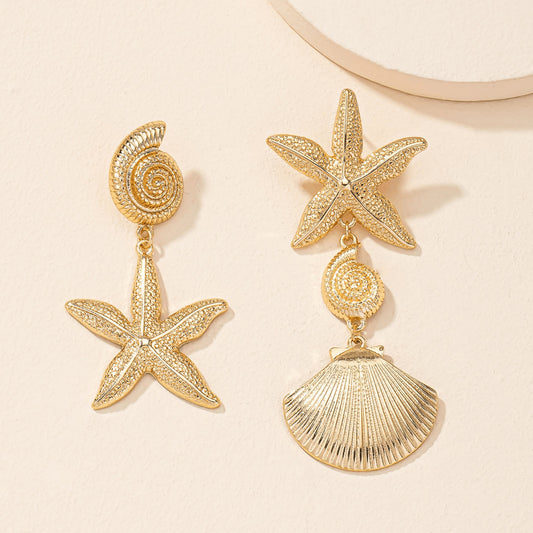Women's Beach Style Retro Exaggerated Golden Scallop Versatile Creative Shell Starfish Earrings