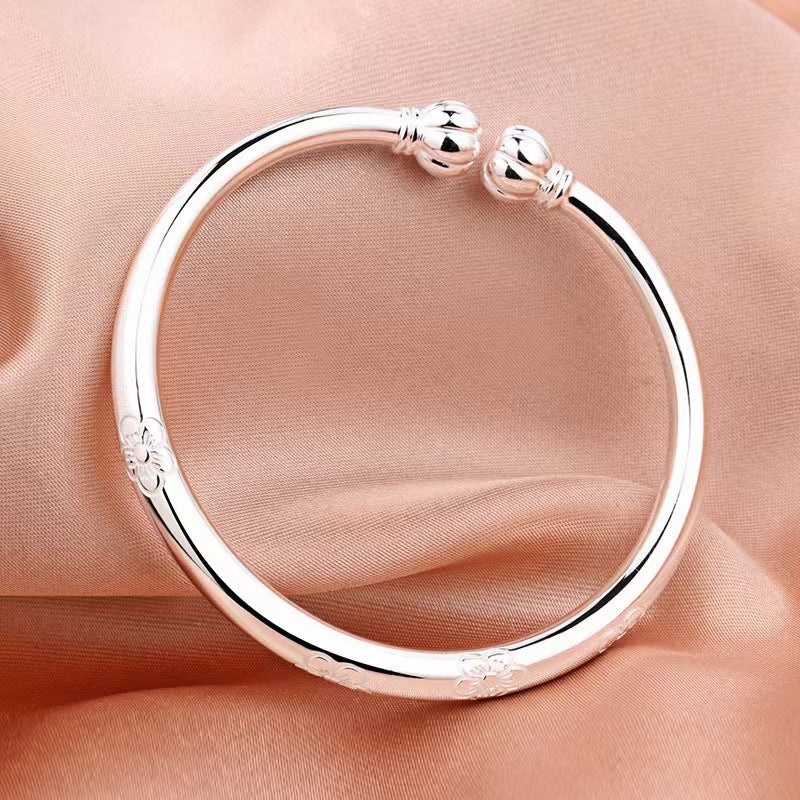 Pumpkin Couple Beads Sier Female Plated Open Solid Vintage Bracelet
