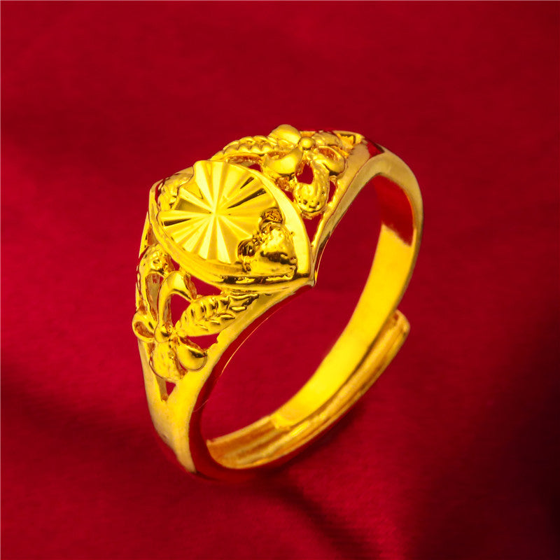 Women's Vietnam Placer Gold Pattern Carven Design Rings