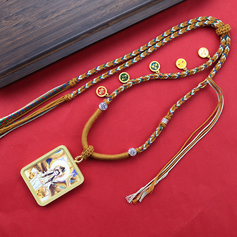 Tibetan Hand Painted Golden Outline Eight Patron Saints Double-sided Necklaces