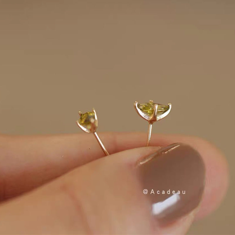 Green Horse Eye Diamond Sterling Sier Stud Earrings