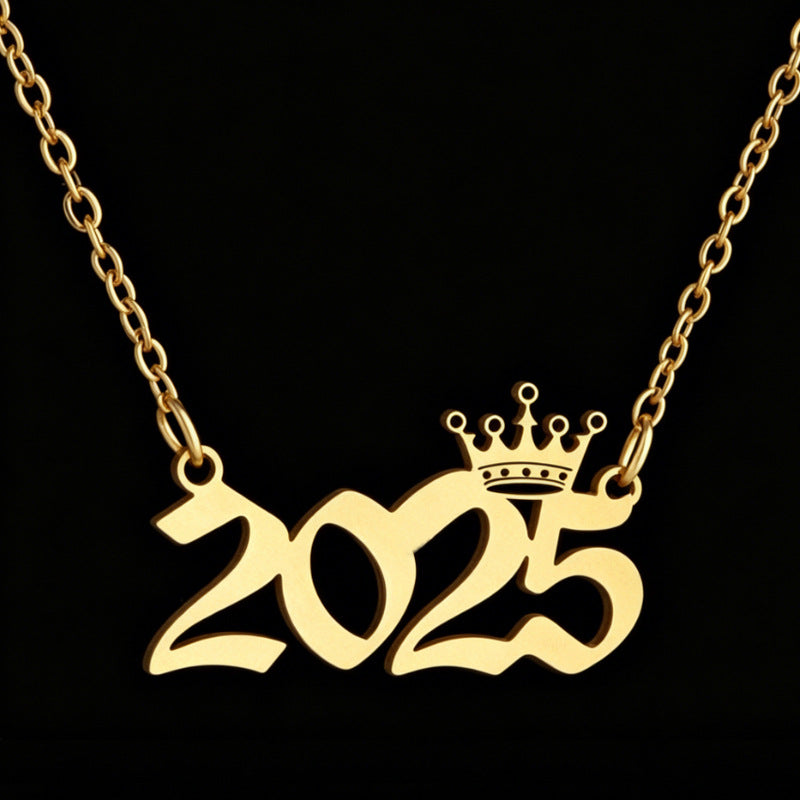Women's Stainless Steel Light Luxury Crown Digital Metallic Necklaces