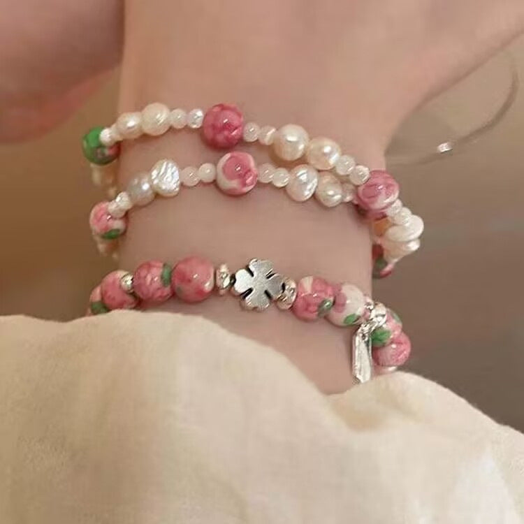 Cherry Blossom Powder Handmade Female Temperament Light Luxury Minority Bracelets