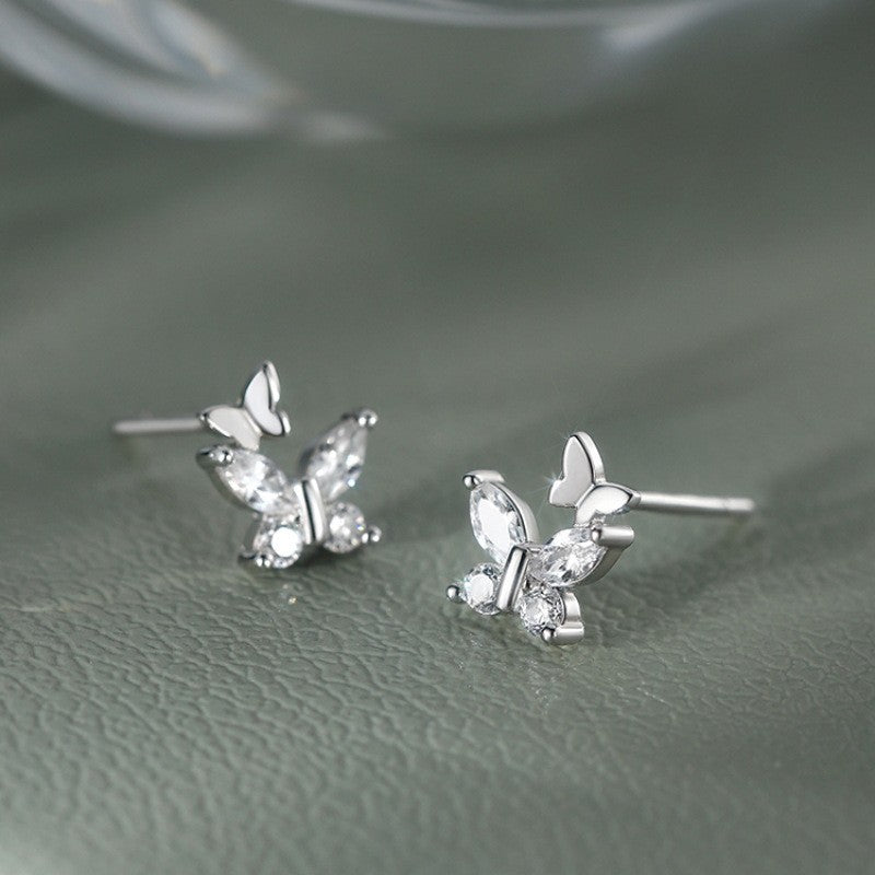 Sier Needle Niche Bow Female Elegant Earrings