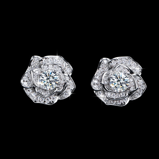 Sier Camellia Female Niche National Style Temperament Earrings