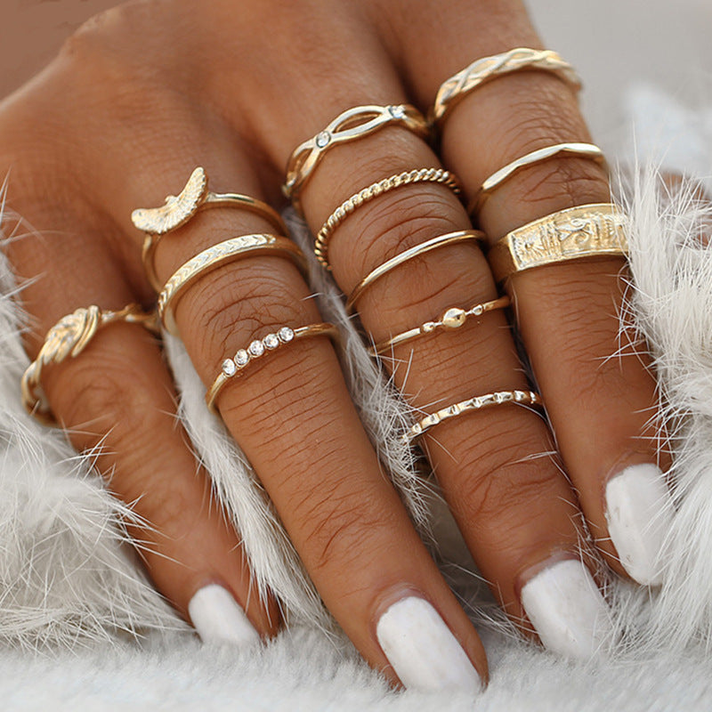 Slouchy Innovative Ornament Gold Fashion Set Rings