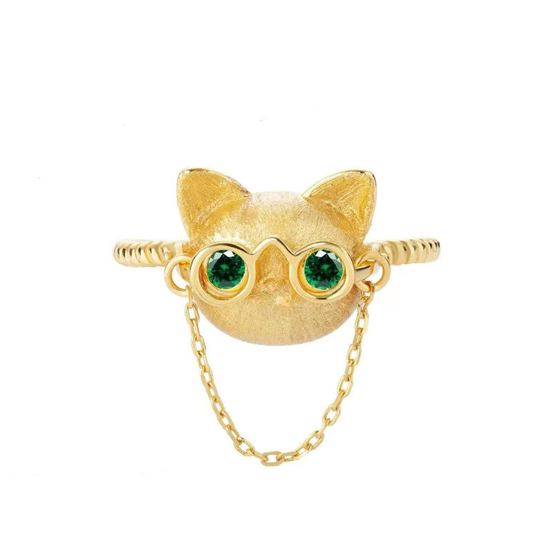 Gold Cat Unique Exquisite Cute Eyes Rings